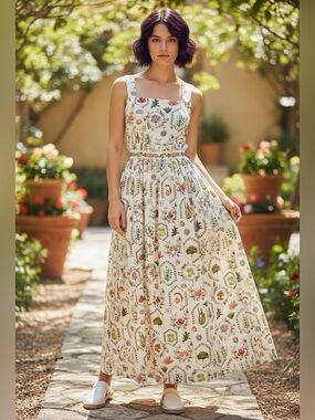 penny in green dress Mari Reversible Wrap Dress in Floral Linen, Natural Floral / Medium main image 0